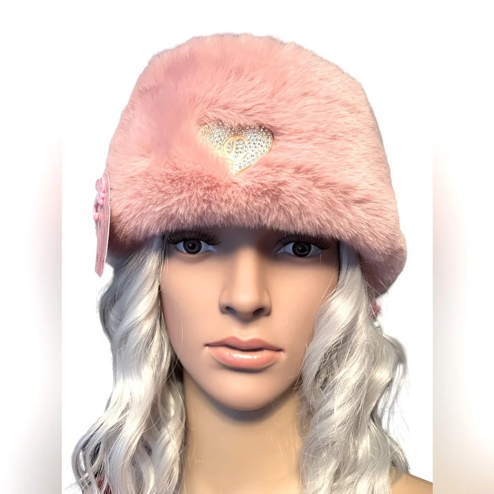 Juicy Couture Los Angeles NWT Juicy Pink Blush Faux Plush Fur Headband - Picture 1 of 6
